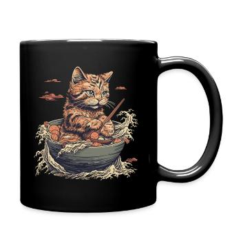 Katze isst Ramen Nudeln, welle von kanagawa - Tasse einfarbig - Schwarz - Rechts