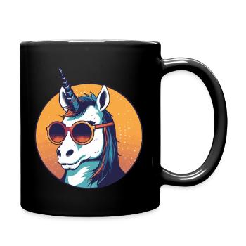 Unicorn with sunglasses, mythical horse - Full Colour Mug - black - Right