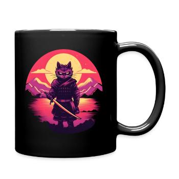 Synthwave samurai Cat - Tasse einfarbig - Schwarz - Rechts