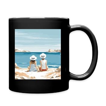 2 children contemplating the sea - Full Colour Mug - black - Right