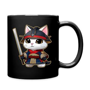 Cute samurai cat - Full Colour Mug - black - Right