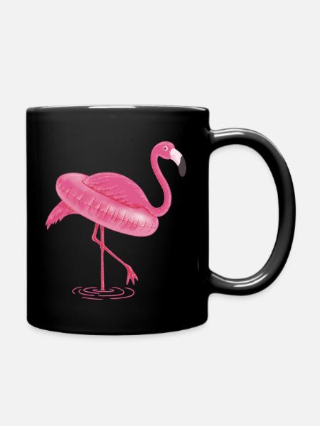 FLAMINGO und SWIMMING CIRCLE T Shirt - Tasse einfarbig - Schwarz