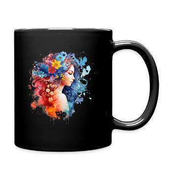 Aquarell Blumenpracht Damen T-Shirt - Tasse einfarbig - Schwarz - Rechts