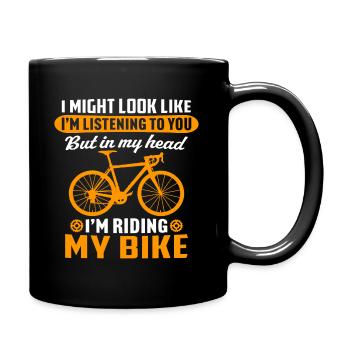 Ich fahre mit dem Fahrrad - Tasse einfarbig - Schwarz - Rechts