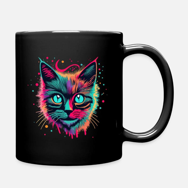 Neon Cat Portrait - Tasse einfarbig - Schwarz