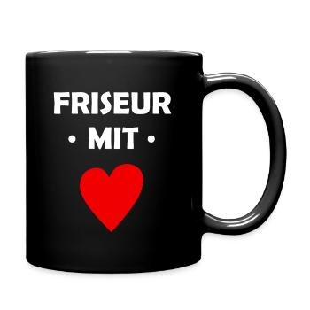 Friseur mit Herz - Haare schneiden - Haarschnitt - Tasse einfarbig - Schwarz - Rechts