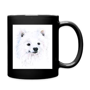 Young Samoyed - Portrait Hand Drawn Watercolor - Full Colour Mug - black - Right