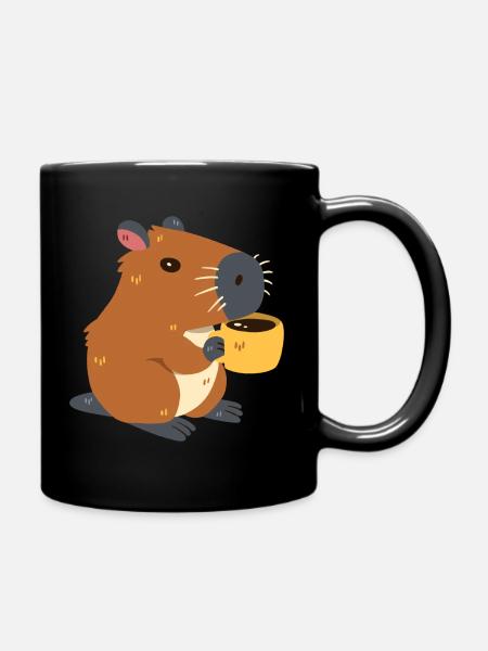 Capybara trinkt Kaffee - Tasse einfarbig - Schwarz