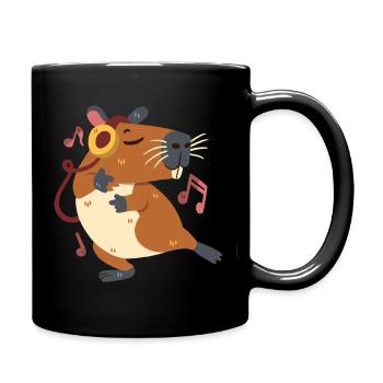 Capybara dancing and listening to music - Full Colour Mug - black - Right