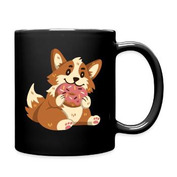 Corgi mit Donut - Tasse einfarbig - Schwarz - Rechts