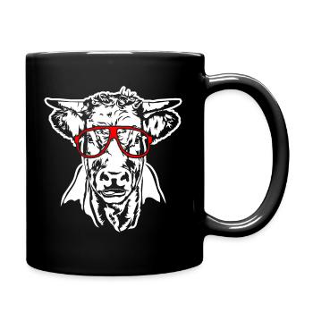 Kuh mit Brille Ochse Bulle Weide Tier Wilsigns - Tasse einfarbig - Schwarz - Rechts