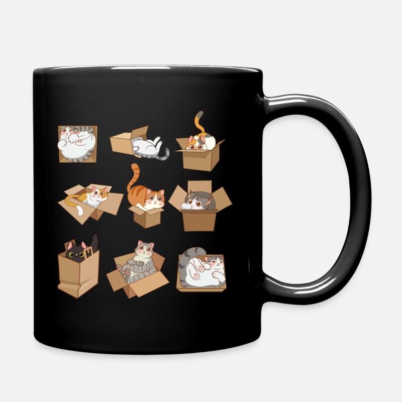 Cats in Boxes - Tasse einfarbig - Schwarz