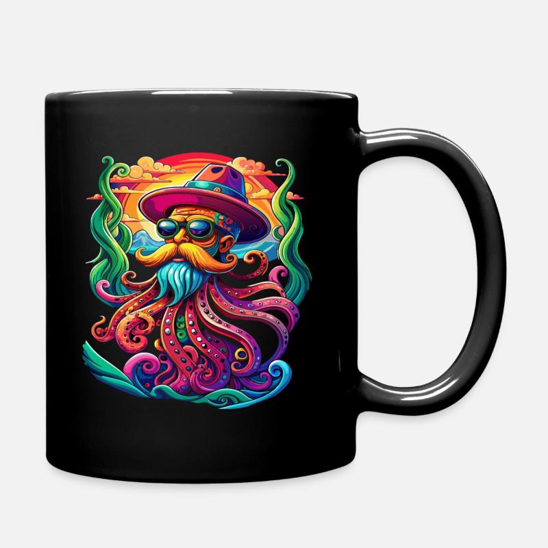 Oceanic Chic: Octopus with sunglasses and beard - Full Colour Mug - black