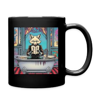 Fuchs,badewanne, Buch,lesender Fuchs - Tasse einfarbig - Schwarz - Rechts