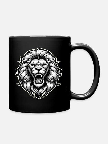 Lion's Head Lion the Majestic Wild Animal - Full Colour Mug - black