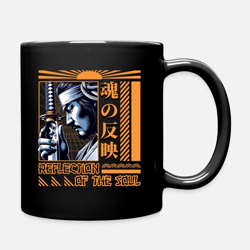 Warrior Reflection - Traditional Samurai Art Print - Full Colour Mug - black
