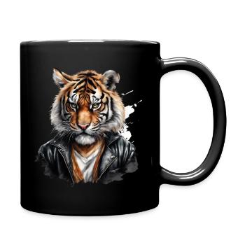Cool tiger with leather jacket. Tiger Lover Picture - Full Colour Mug - black - Right