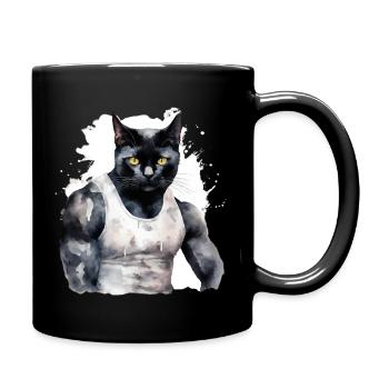 Muskelkater Muskulöser schmutziger schwarzer Kater - Tasse einfarbig - Schwarz - Rechts