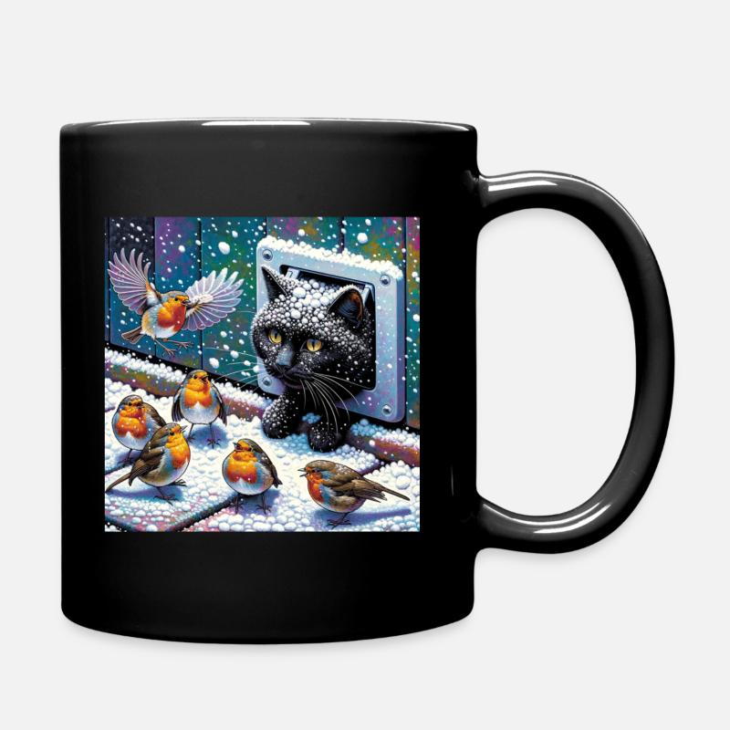 Cats winter mischief on the doorstep - Full Colour Mug - black