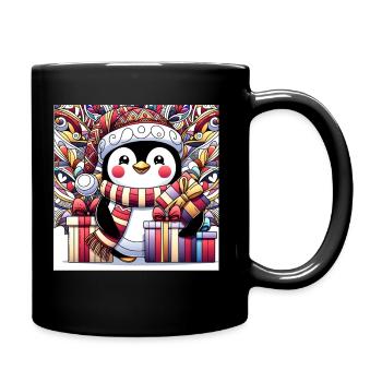 Festive penguin joyfully delivering holiday cheer - Full Colour Mug - black - Right