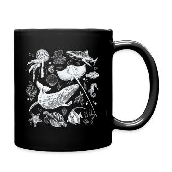 Vintage Tattoo Sea Animal, Retro Ocean Nature - Full Colour Mug - black - Right