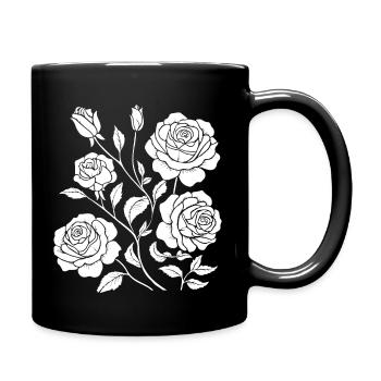 Rosen und Blumen Muster Design - Tasse einfarbig - Schwarz - Rechts