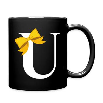 Buchstabe u gelbe Schleife - Tasse einfarbig - Schwarz - Rechts
