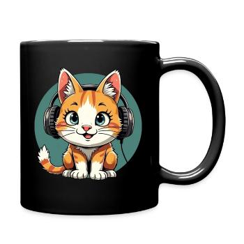 Chat mignon avec des écouteurs - écouter de la musique - Mug uni - noir - Droite