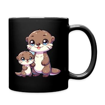 Niedliche Otterfamilie Cartoon Illustration - Tasse einfarbig - Schwarz - Rechts