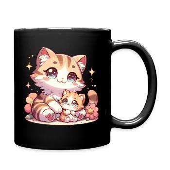 Cute cat family with mom and baby cat - Full Colour Mug - black - Right