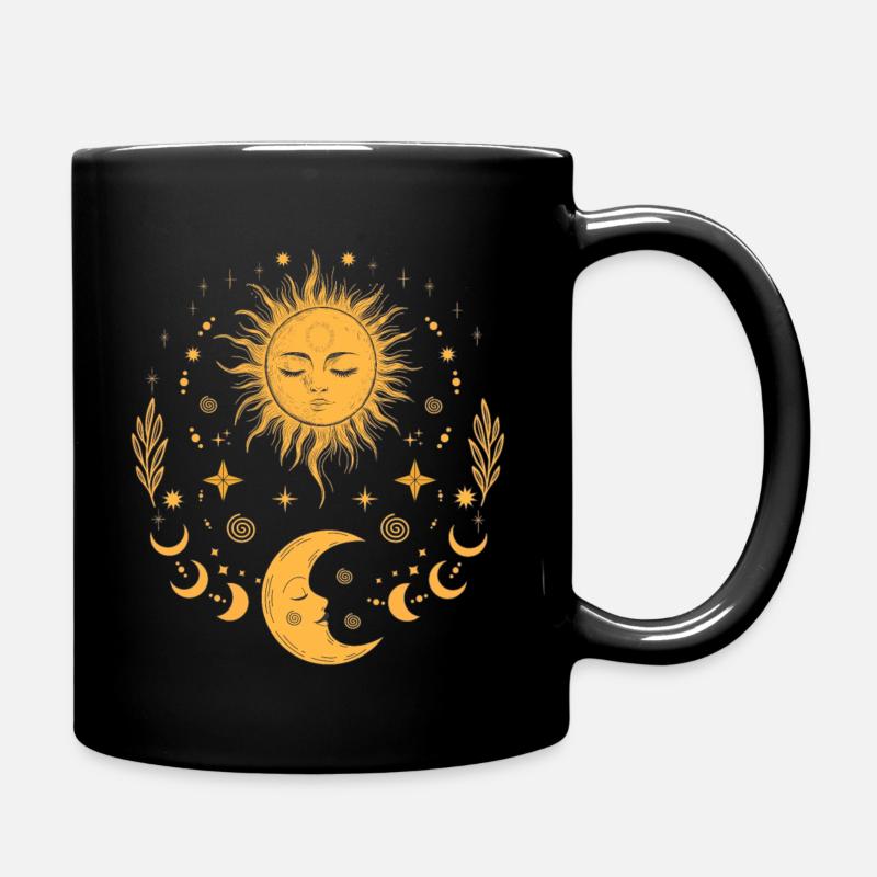 Vintage Sonne, Mond & Sterne, Himmlische Boho - Tasse einfarbig - Schwarz