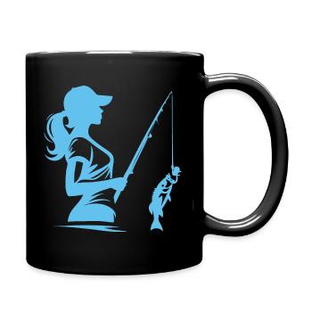 Female Angler – Top Angel Design - Full Colour Mug - black - Right