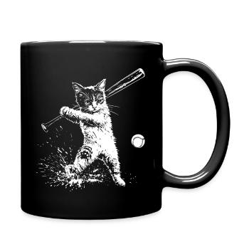 Lustige Katze Baseball - Tasse einfarbig - Schwarz - Rechts