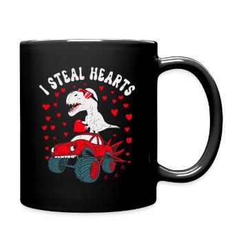 Je vole des cœurs Saint Valentin T Rex chevauchant un camion - Mug uni - noir - Droite