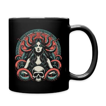 pretty woman with kraken skull design - Full Colour Mug - black - Right