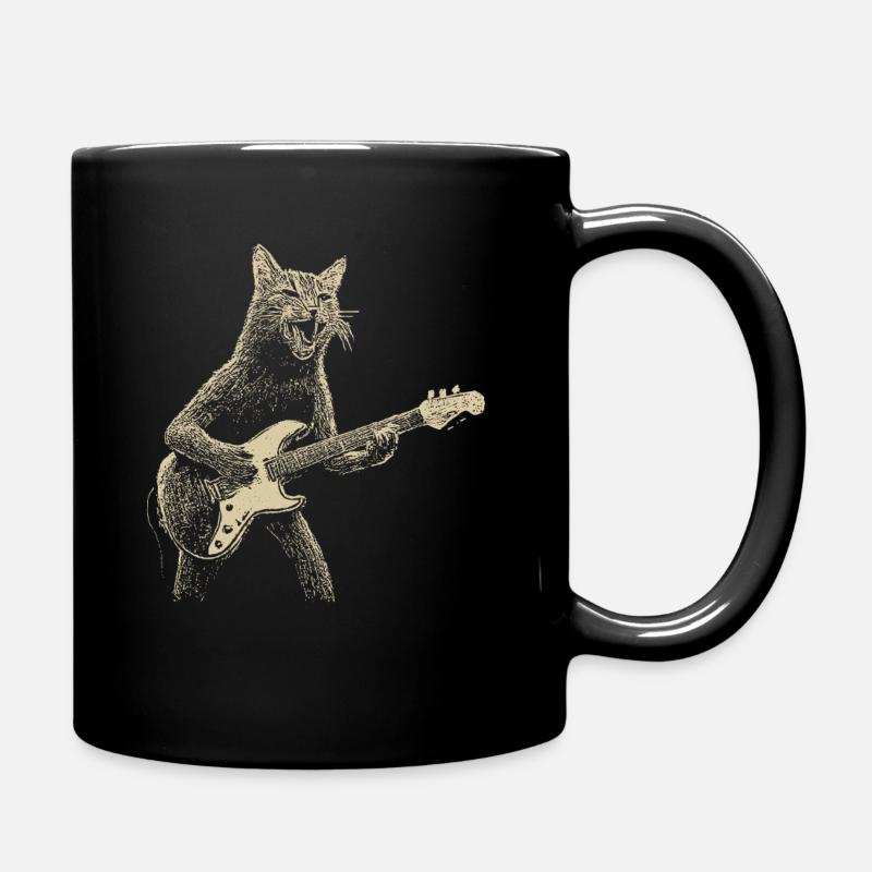 Rock Cat spielt Gitarre Vintage - Tasse einfarbig - Schwarz