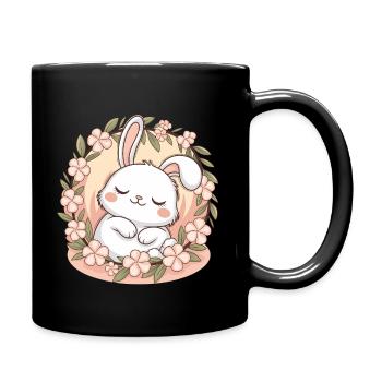 Schlafender Hase im Blumenkranz – Süß & Beruhigend - Tasse einfarbig - Schwarz - Rechts