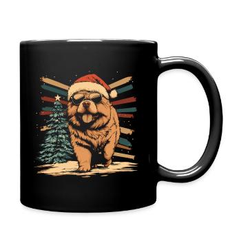 Chow Chow mit Sonnenbrille und Weihnachtsmütze - Tasse einfarbig - Schwarz - Rechts