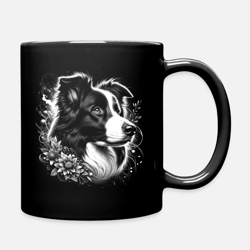 Süsser Border Collie mit cooler Blumen Deko - Tasse einfarbig - Schwarz