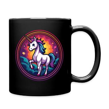 Einhorn mit Sonnenuntergangshimmel – Fantasy Magic Animal Art - Tasse einfarbig - Schwarz - Rechts