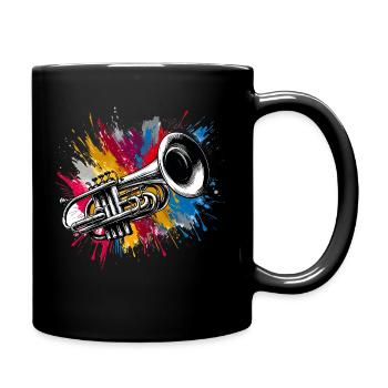 Trompete bunt Kunst - Tasse einfarbig - Schwarz - Rechts