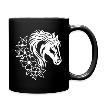 Cheval élégant et motif floral au trait - Mug uni - noir - Droite