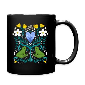 Frösche und blumen - Tasse einfarbig - Schwarz - Rechts