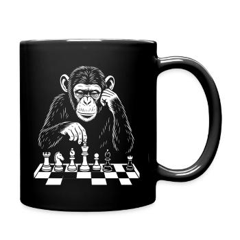 intelligent monkey plays chess - Full Colour Mug - black - Right