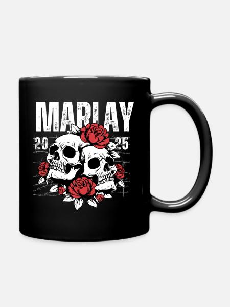 Skeleton Skull with Roses and Memorial Theme - Full Colour Mug - black