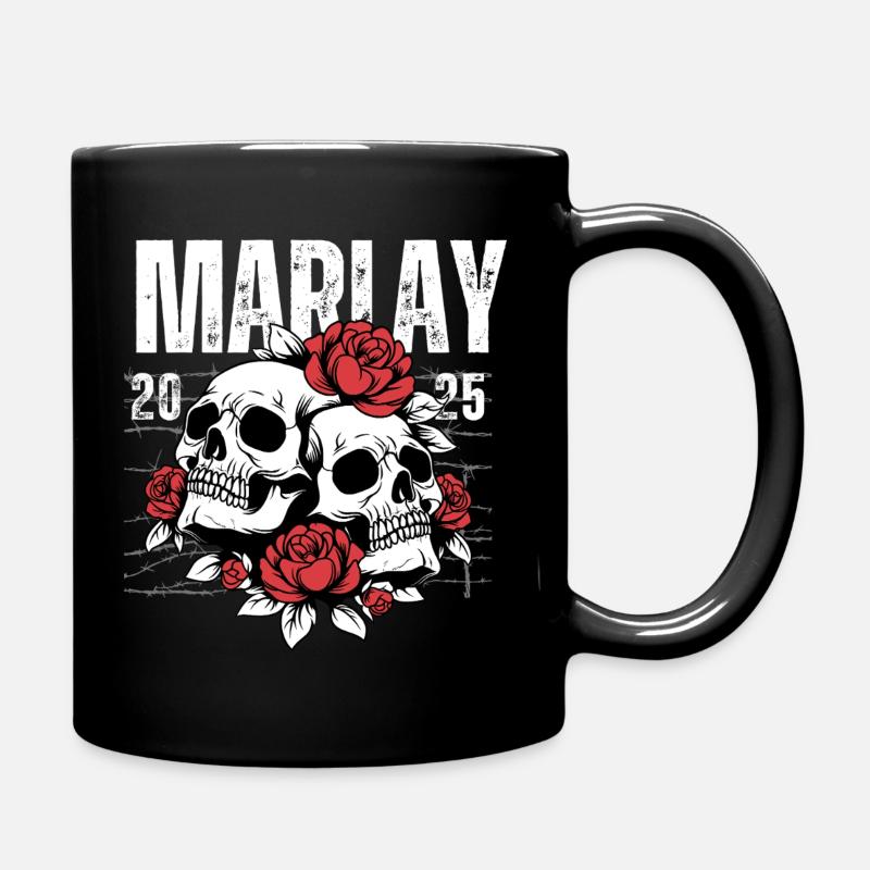 Skelett-Schädel mit Rosen und Memorial-Thema - Tasse einfarbig - Schwarz