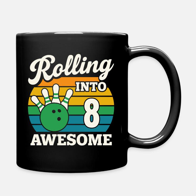 Bowling into Awesome 8th Birthday Design - Full Colour Mug - black