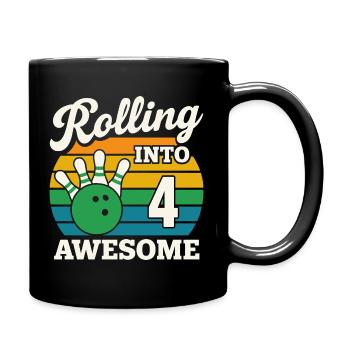 Retro Bowling 4th Birthday Design - Full Colour Mug - black - Right