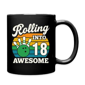 Retro Bowling Feier zum 18. Geburtstag - Tasse einfarbig - Schwarz - Rechts