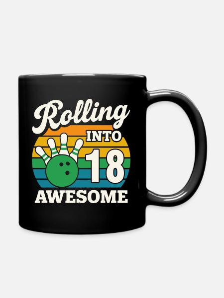 Retro Bowling 18th Birthday Celebration - Full Colour Mug - black